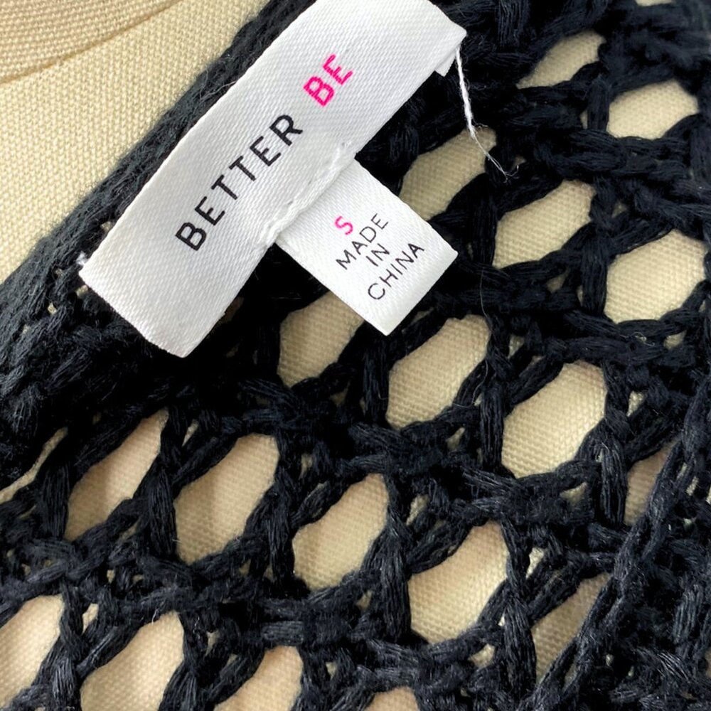 Better Be black gothic openwork crochet knit bell-sleeves crop sweater top NWT - Picture 5 of 7